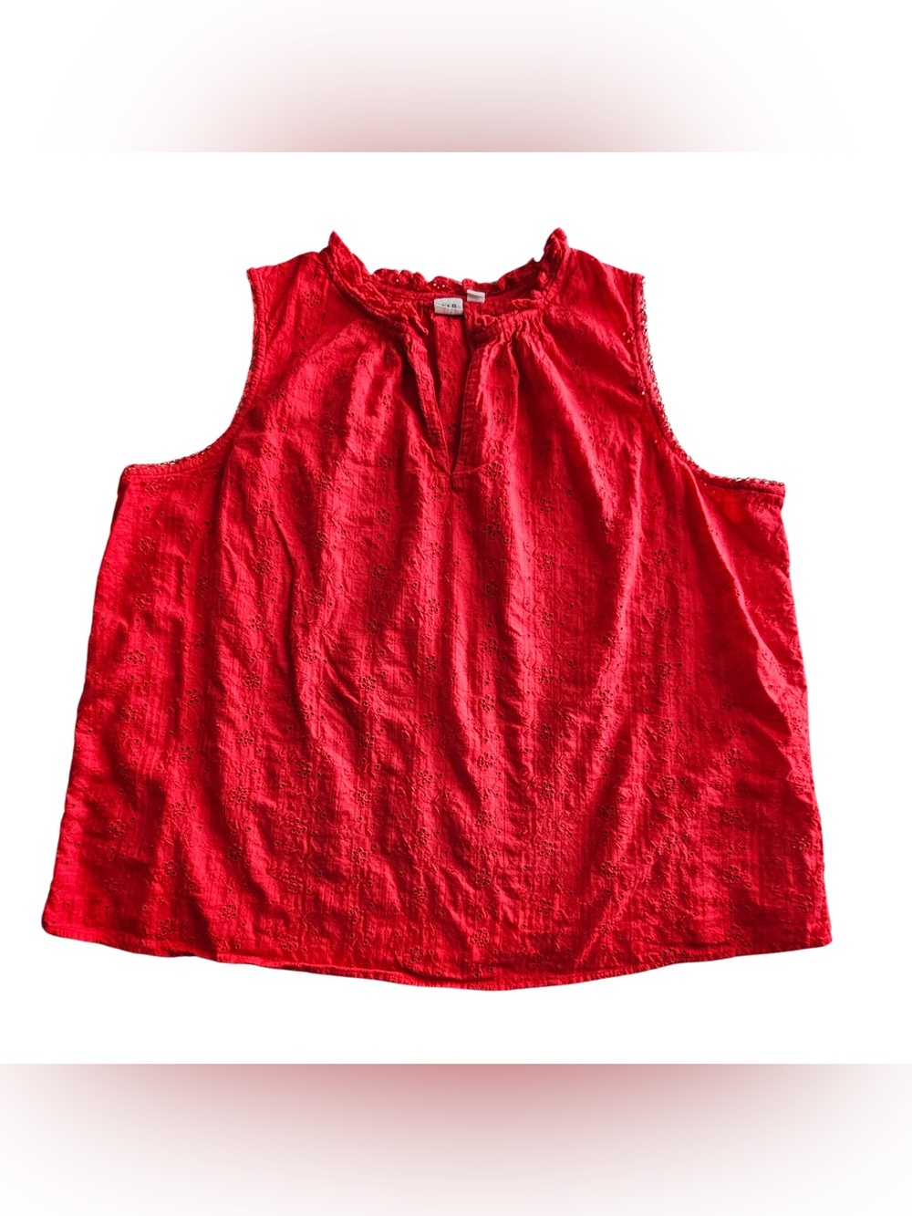 GAP Women’s XXL Red Sleeveless Eyelet-Texture Split-Neck Blouse